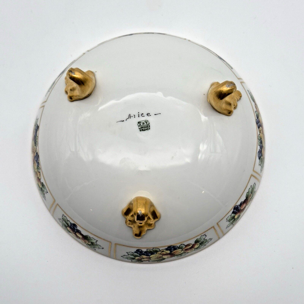 Antique T&V Limoges France Footed Bowl Hand Painted Fruit Grapes Gold Gilt 7.5" - Picture 8 of 12